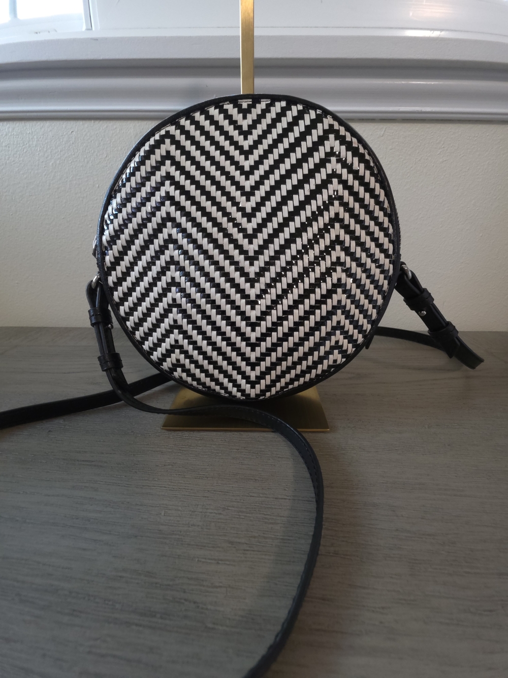 Banana Republic Black and White Round Woven Crossbody Bag
